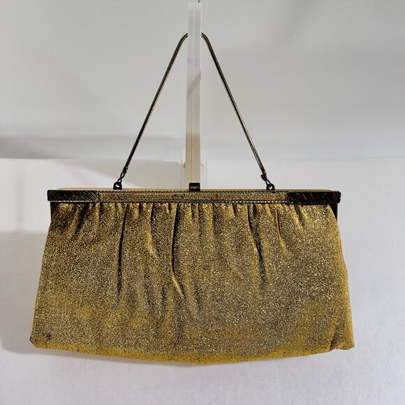 Cocktail Clutch Purse No brand Made USA 11.5"x5.5" Gold Metallic Tuck Away Chain - Picture 5 of 12